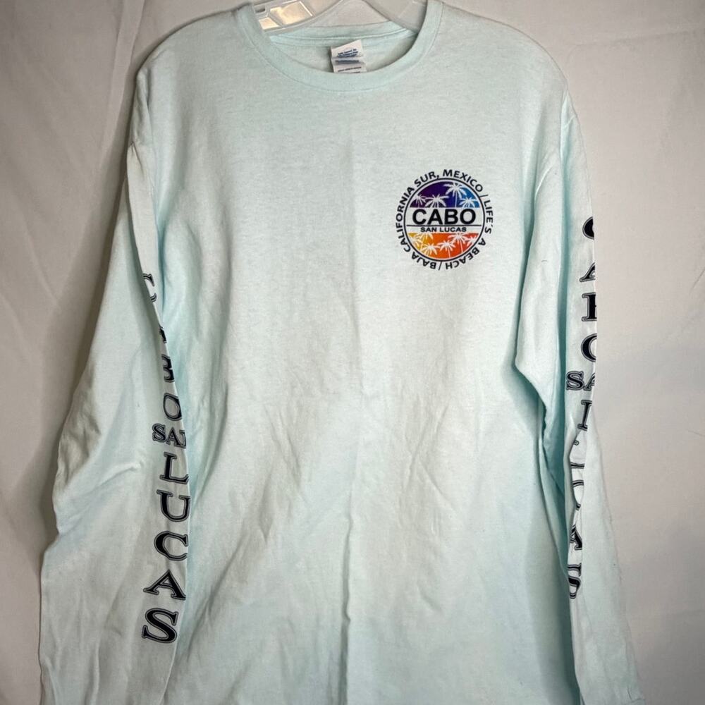 Long Sleeve Cabo San Lucas T-Shirt, Light Turquoise, Size LARGE